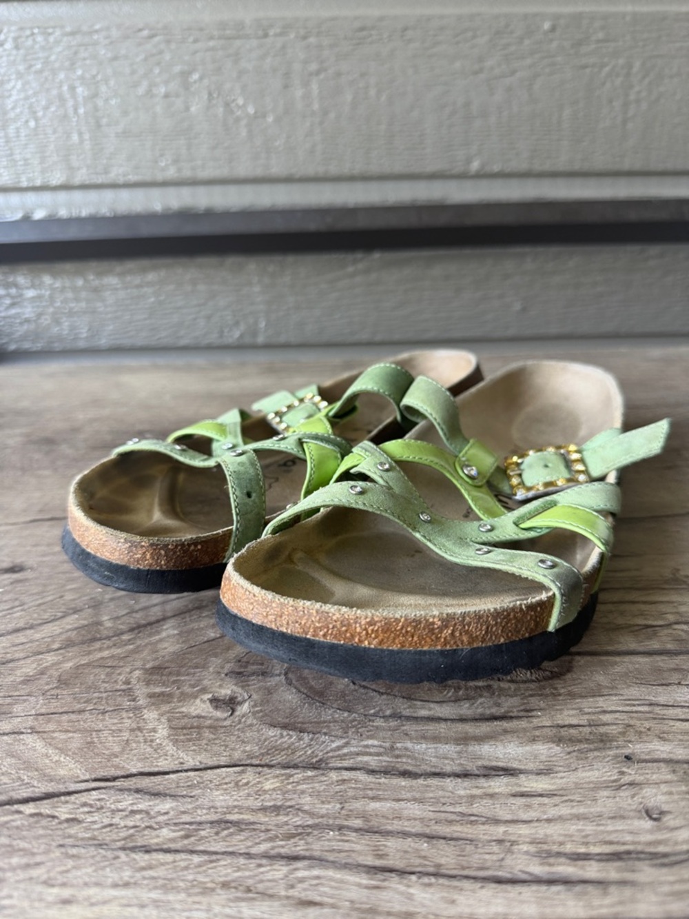 Betula Birkenstock Women’s Green Strappy Studded Cork Footbed Sandals size 39